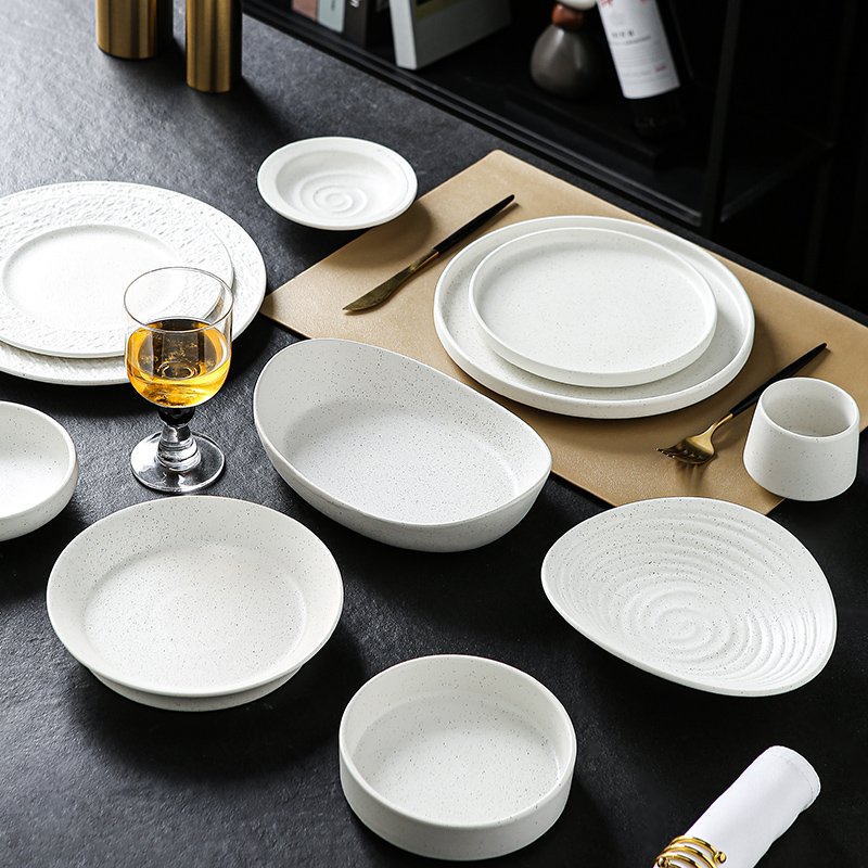Kitchen Plus Minimalist speckled white ceramic Dinnerware Plate Dining Set KP897 - Image 4