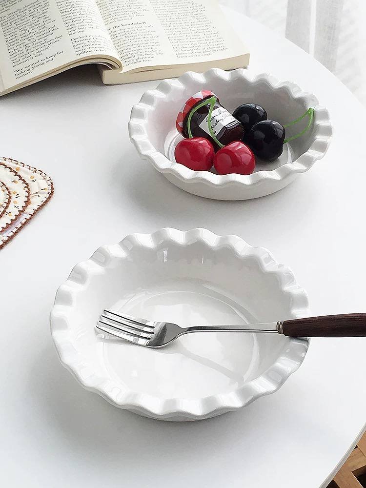 Kitchen Plus 7 inch White Round Porcelain Scallop Pie Plate Baking Tray KP848 - Image 2