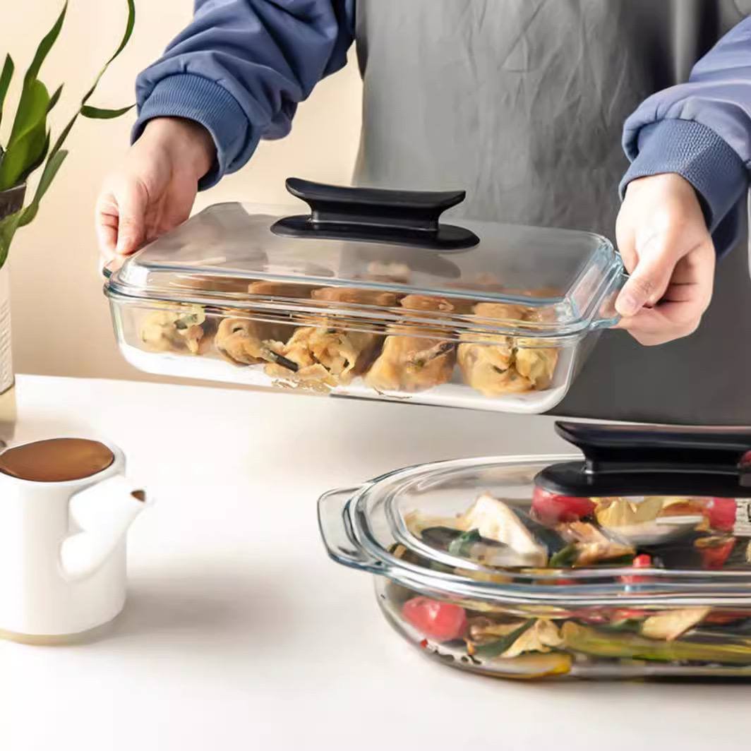 Kitchen Plus 3 Liter Glass Casserole Dish With Glass Lid Easy Grip Handle Oval Oven Safe Bakeware KP376