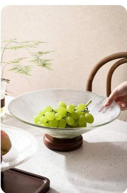 Kitchen Plus Glass Fruit Display Dish With Rubber Wood Base KP505 - Image 7