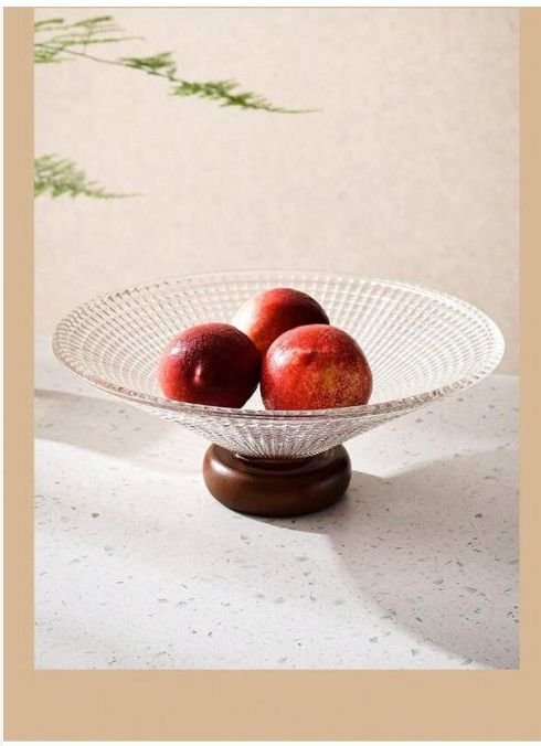 Kitchen Plus Glass Fruit Display Dish With Rubber Wood Base KP505 - Image 6