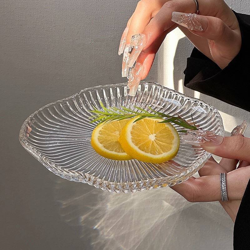 Kitchen Plus Luxury Glass Plate Tray For Living Room Coffee Table Single Candy Cake Plate KP1016 - Image 2