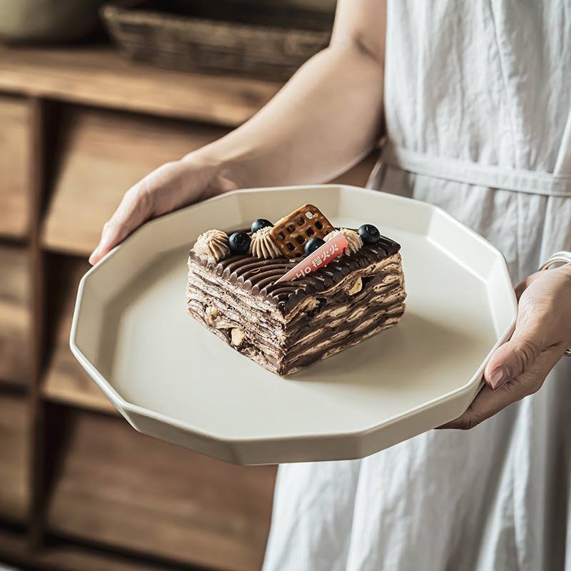 Kitchen Plus Elegant Octagon Design Ceramic Dinner Plate Steak Plate Serving Plate KP813 - Image 2