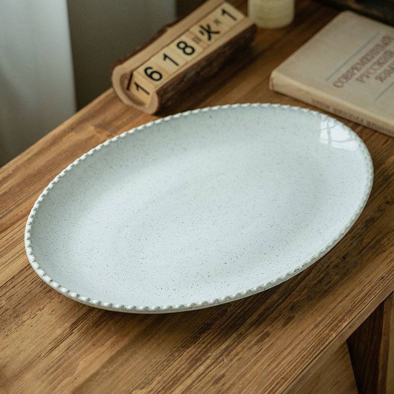 Kitchen Plus Glazed Beaded Ink Splash BIG Oval Ceramic Serving Plate KP882 - Image 4