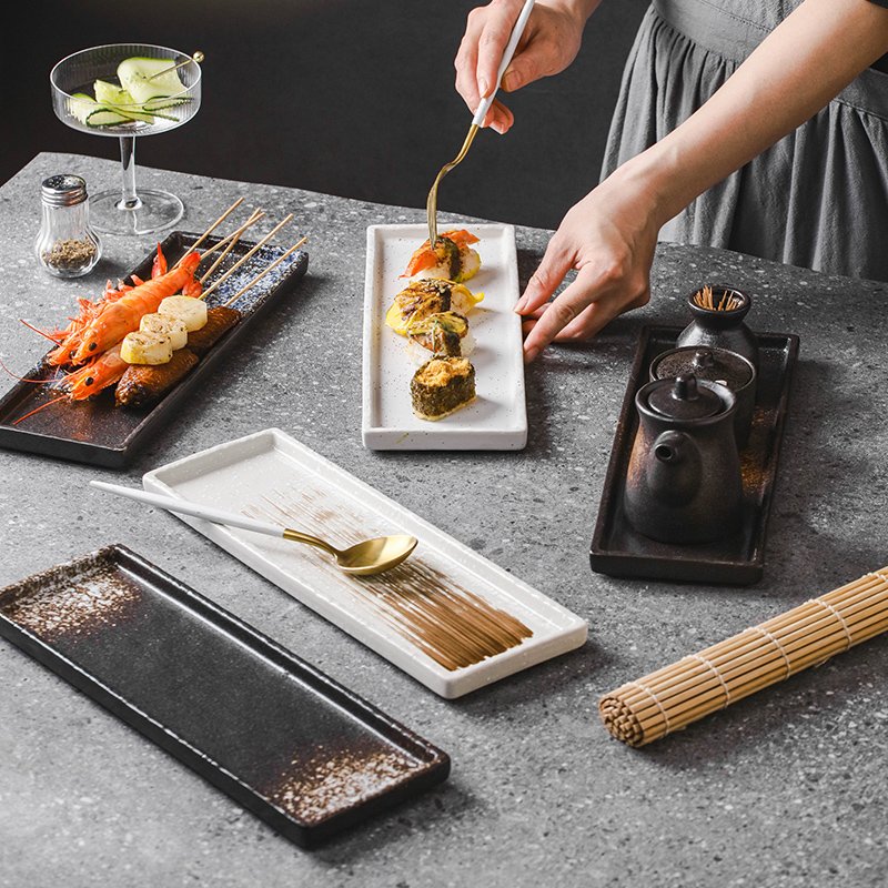 Kitchen Plus Japanese Style Ceramic Rectangular Sushi Plate Dimsum Plate Serving Plate KP800 - Image 3