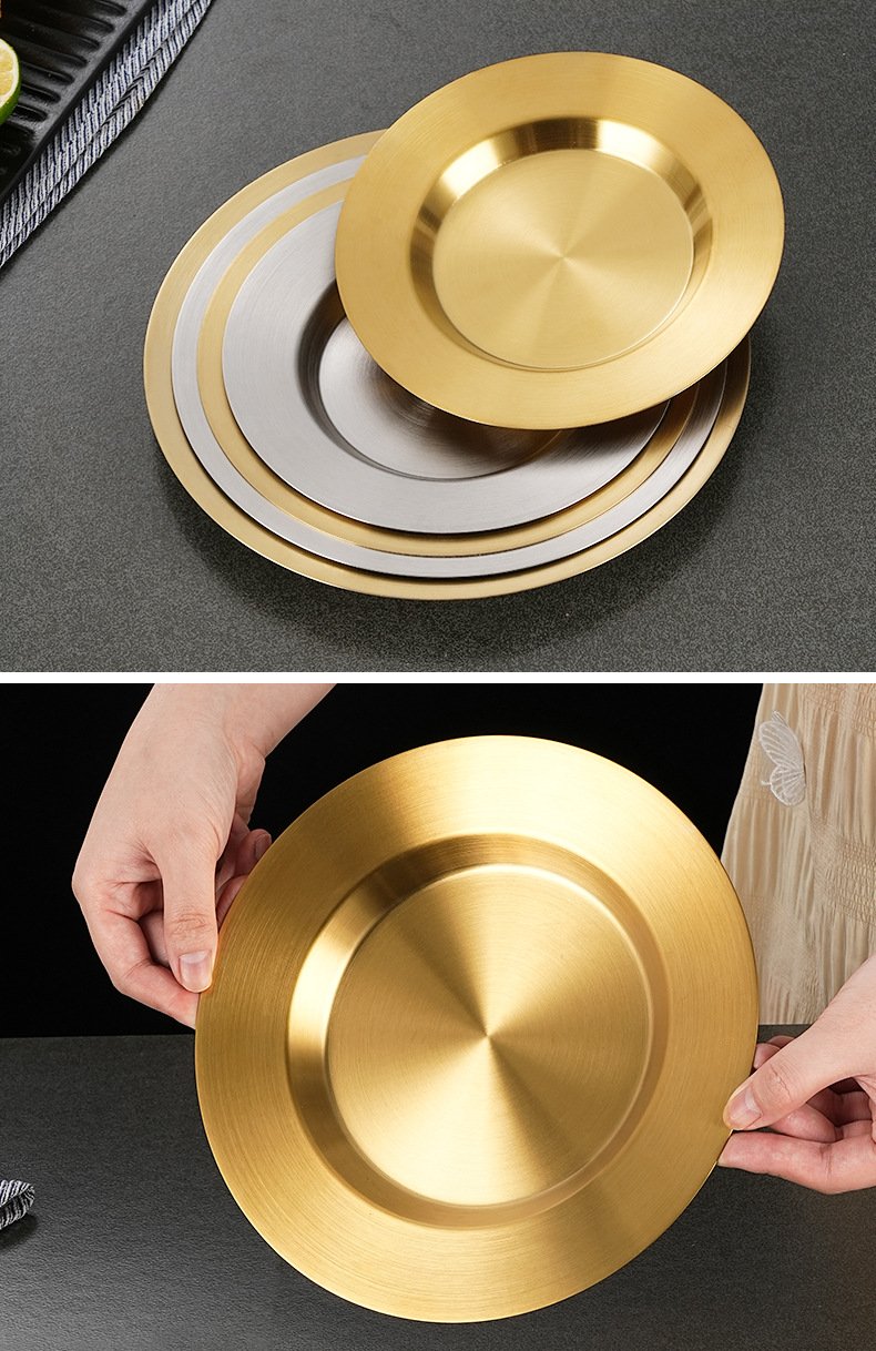 Kitchen Plus Korean Stainless Steel Silver Disc Plate Dessert Cake Flat Dinner Dishes KP872 - Image 6