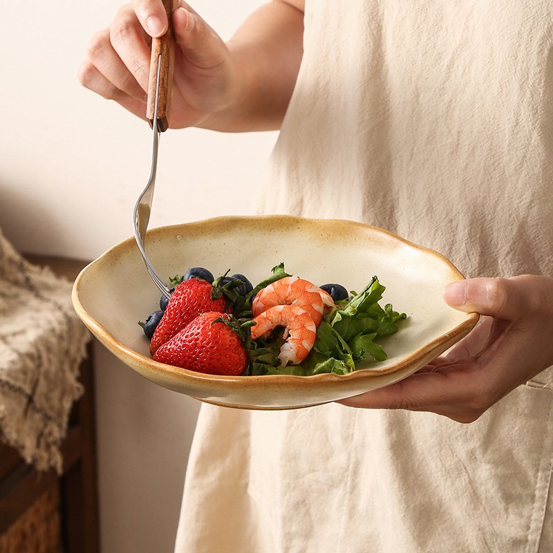 Kitchen Plus Irregular Shaped Retro Coarse Stonrware Ceramic Dinner Plate Dessert Plate KP805 - Image 2