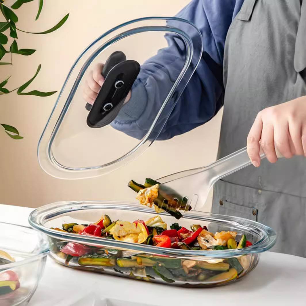 Kitchen Plus 3 Liter Glass Casserole Dish With Glass Lid Easy Grip Handle Oval Oven Safe Bakeware KP376 - Image 4