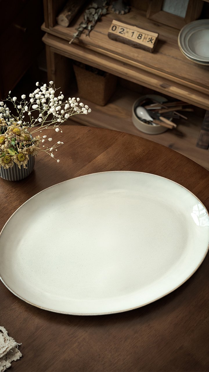 Kitchen Plus 19 inch Jumbo Rustic Elegant Oval Ceramic Serving Plate Platter Plate Party Plate KP890 - Image 4