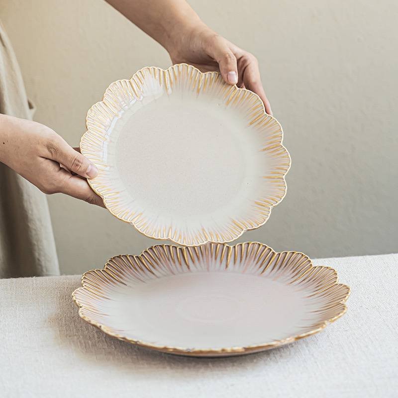 Kitchen Plus Japanese Flower Edge glazed Tableware Retro Ceramic Plate KP881 - Image 7