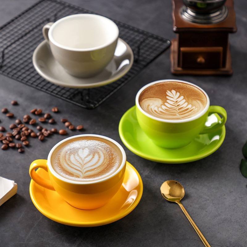 Kitchen Plus 250mL Glossy Ceramic Cappuccino Cups Coffee Cup and Saucer Set KP279 - Image 3