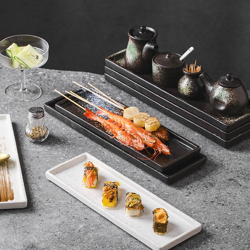 Kitchen Plus Japanese Style Ceramic Rectangular Sushi Plate Dimsum Plate Serving Plate KP800 - Image 2