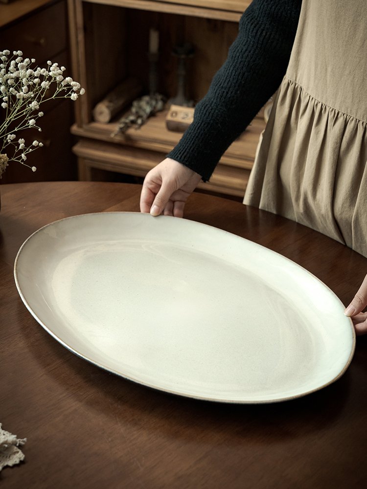 Kitchen Plus 19 inch Jumbo Rustic Elegant Oval Ceramic Serving Plate Platter Plate Party Plate KP890 - Image 8