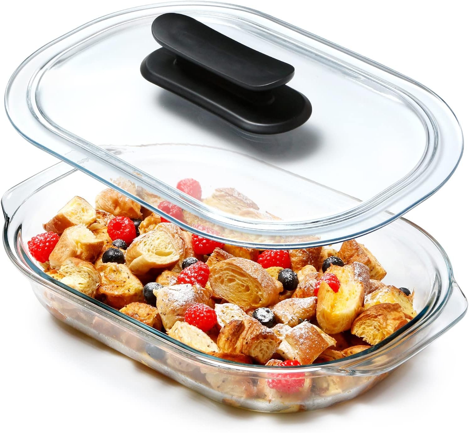Kitchen Plus 3 Liter Glass Casserole Dish With Glass Lid Easy Grip Handle Oval Oven Safe Bakeware KP376 - Image 5