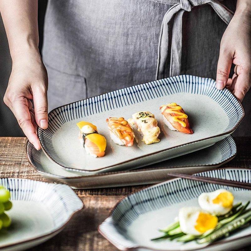 Kitchen Plus Household Japanese Style Ceramic Plate Dinner Plate Rectangular Serving Plate KP786 - Image 2