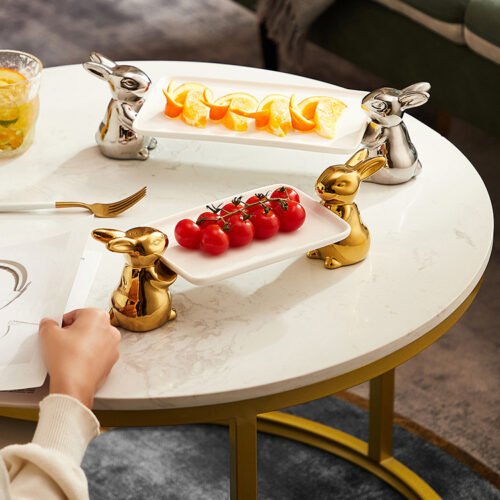 Ceramic Cupcake Tray Stand with Rabbit Base Decorative Tray for Food or Dessert KP492