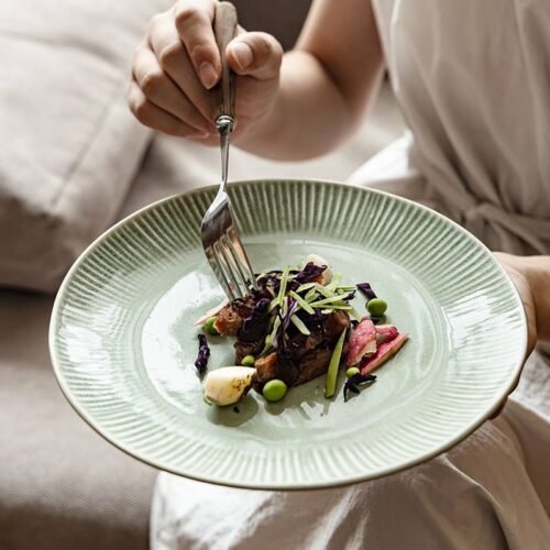 Kitchen Plus Bamboo Ceramic Spinwash Alpine Wide Rim DessertPlate KP855