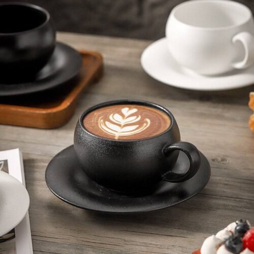 Kitchen Plus Japanese Retro Coffee Latte Egg Ceramic Cup and Saucer KP956