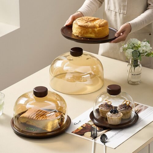 Kitchen Plus Wooden Cake Dome with Wooden Handle and Glass Lid KP955