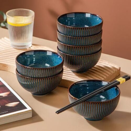 Kitchen Plus 6 inch Blue Glazed Ceramic Rice Bowl Pasta Bowl Salad Bowl Soup Bowl KP1114