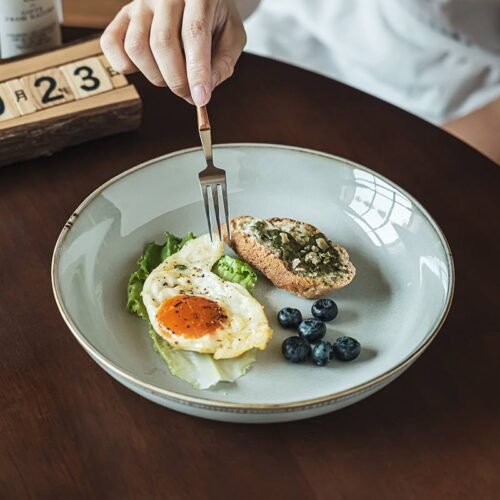 Kitchen Plus 14 Household Kiln-Turned-Large Vegetable Bowl, Retro Noodle Ceramic Bowl KP641