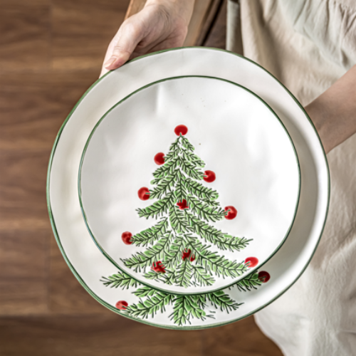 Kitchen Plus Ceramic Christmas Plates Pine Tree Design Dessert Plate Salad Plate Dinner Plate KP1039