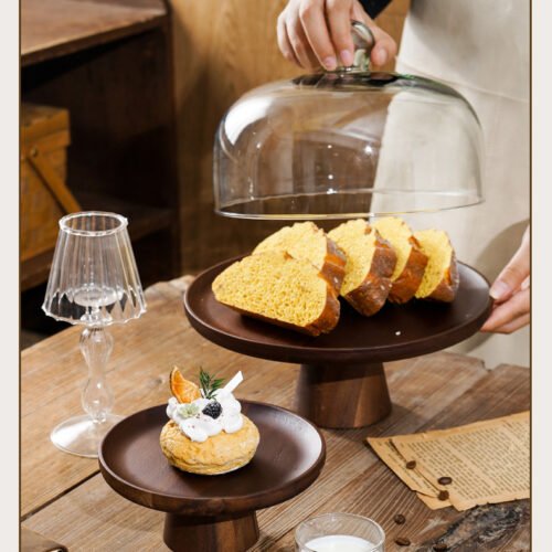 Kitchen Plus Yoona Acacia Cake Stand with Glass Lid KP399