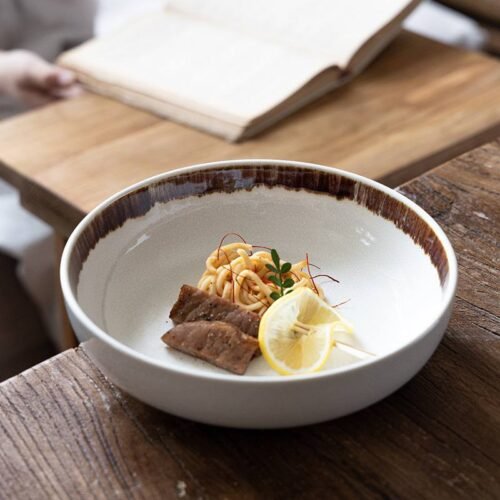 Kitchen Plus Terra Stoneware Ceramic Sereno gold Coupe Bowl Rice Bowl Salad Bowl Pasta Bowl KP1121