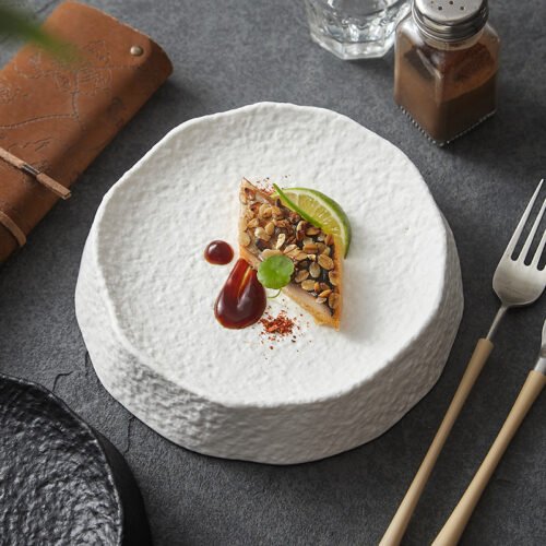 Kitchen Plus Frosted Stone Texture Ceramic Tableware Riser Ceramic Plate Serving Plate KP1101