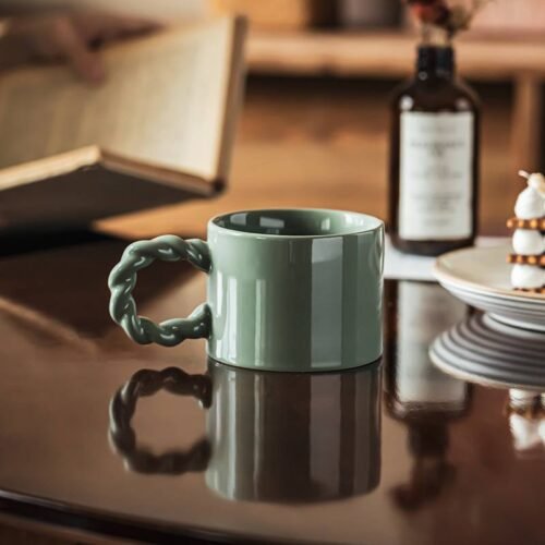 Kitchen Plus Sage Green Ceramic Coffee Mug with Beaded Handle KP992