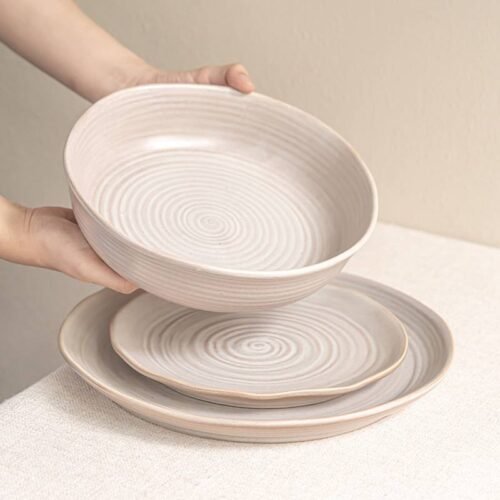 Kitchen Plus beige Vintage Swirl Design Ceramic Dinner Plate Dessert Plate Salad Bowl KP970