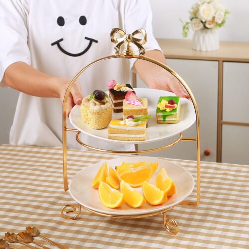 Kitchen Plus 2 tier or 3 tier Cake Stand Bow Round Cake Stand with Ceramic Plates KP440
