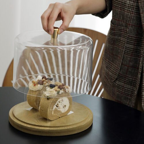 Kitchen Plus Wood Cake Dome Round Tray with Tall LID KP418