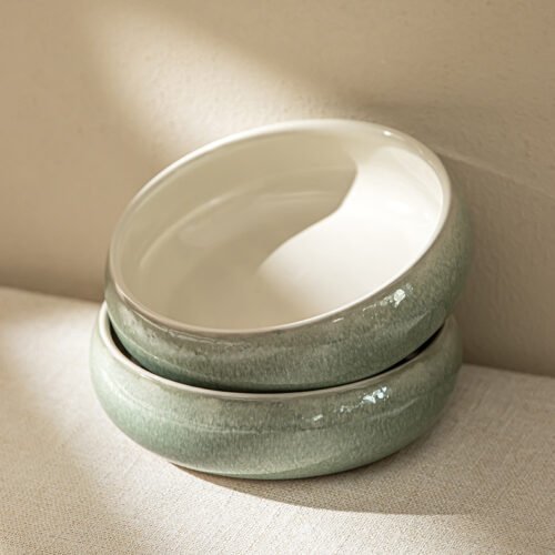Kitchen Plus 6.5 inch Klin Glazed Moss Green Ceramic Rice Bowl Salad Bowl Pasta Bowl KP1113