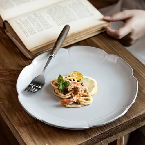 Kitchen Plus 9 inch Rustic Vintage Grey Ceramic Steak Plate Dinner Plate KP856