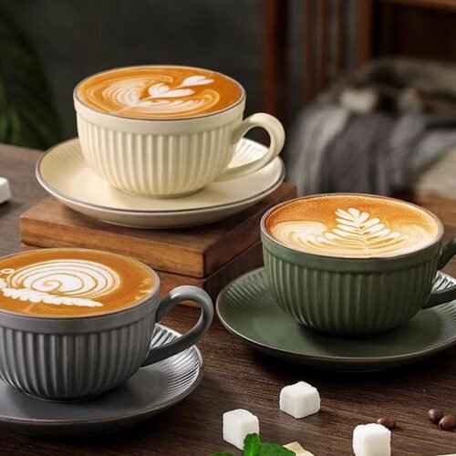 Kitchen Plus Japanese matte Vintage Stoneware 275mL Ceramic Cup and Saucer KP434