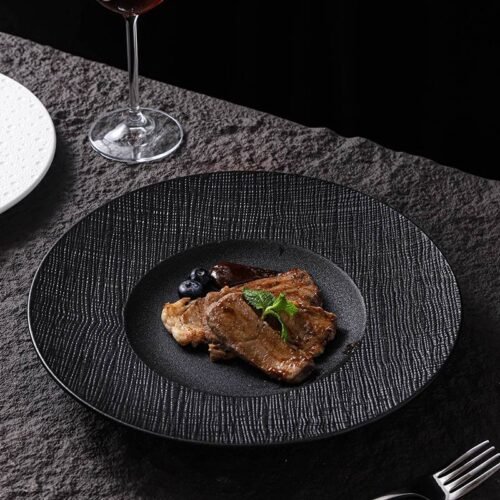 Kitchen Plus Black Steak Plate Nordic Creative Tableware Straw Hat Plate Pasta Plate KP795