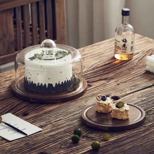 Kitchen Plus Acacia Cake Dome with Glass Lid for Pastries KP318