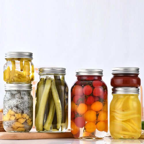 Kitchen Plus Mason Glass Reusable Jars with Metal Silver Lid KP506