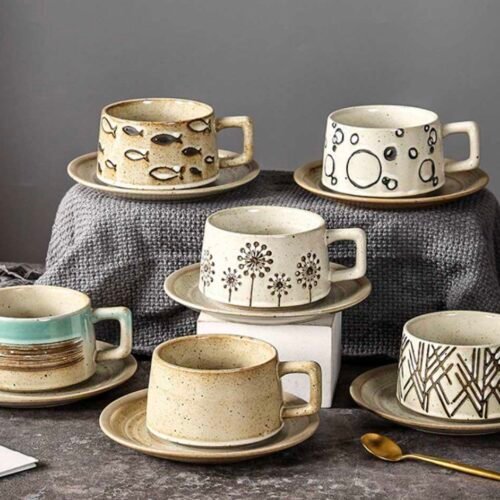 Kitchen Plus Japanese Style Stoneware Coffee Cup and Saucer 260mL KP433