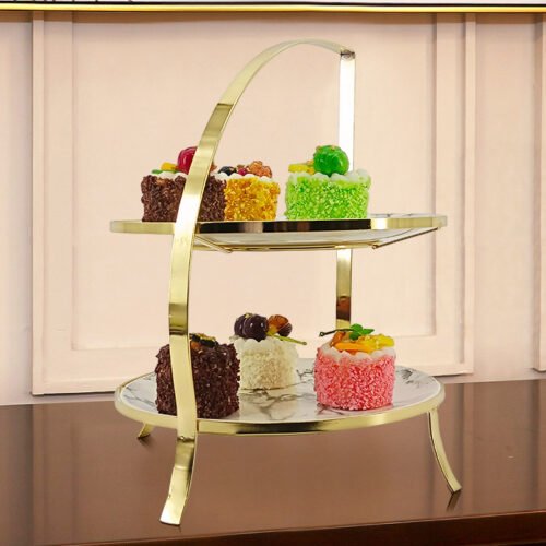 Kitchen Plus Stainless Steel Gold Plated Dessert Stand Display Afternoon Tea 3 tier dessert Dessert Rack Food Tray KP393
