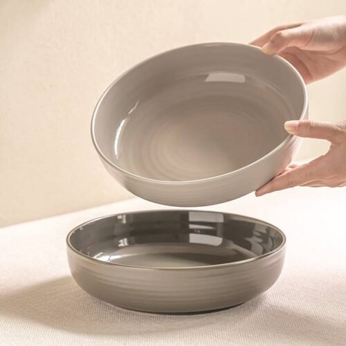 Kitchen Plus 9 inch Simple Glazed Modern Ceramic Deep Pasta Bowl Rice Bowl Serving Bowl KP704